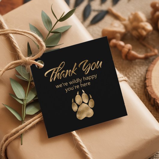 ライオンパウプリントサンキューブラック金ゴールドID1148 フェイバータグ