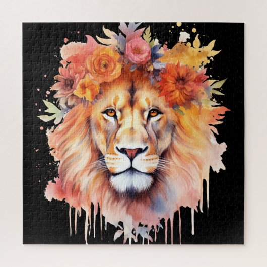 ライオンパステルフラワーズサファリウォーターカラーサバンナキャット ジグソーパズル (縦)