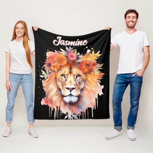 ライオンパステルフラワーズサファリウォーターカラーサバンナキャット フリースブランケット (インサイチュ)