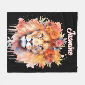 ライオンパステルフラワーズサファリウォーターカラーサバンナキャット フリースブランケット (正面(横))