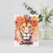 ライオンパステルフラワーズサファリウォーターカラーサバンナキャット ポストカード (スタンド正面)