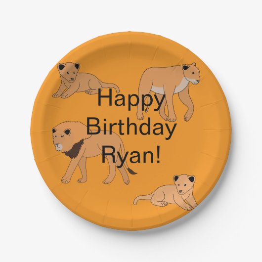 ライオンファミリーハッピーバースデー ペーパープレート (正面)