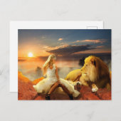 ライオンファンタジー葉書付き女性 ポストカード (正面/裏面)