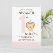 ライオンファースト誕生日招待状(ピンク) 招待状 (スタンド正面)