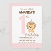 ライオンファースト誕生日招待状(ピンク) 招待状 (正面/裏面)