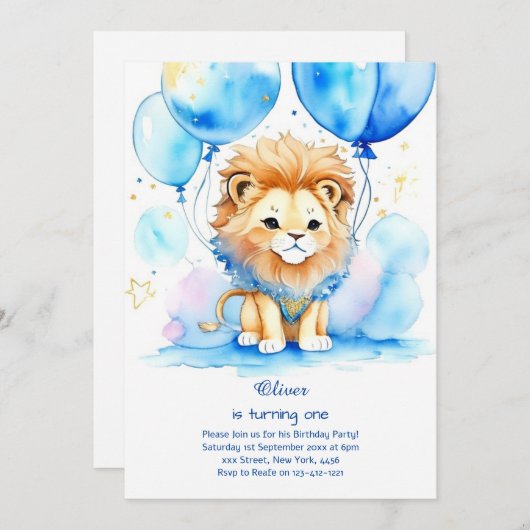ライオンファースト誕生日招待状 招待状 (正面/裏面)
