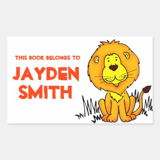 ライオンブックプレート名オレンジ白idラベルシール 長方形シール (正面)