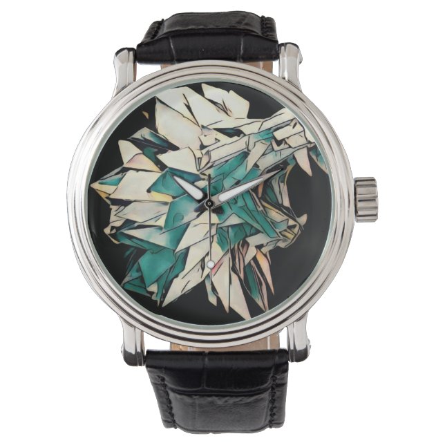 ライオンブラックヴィンテージレザーウォッチ 腕時計 (正面)