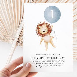 ライオンブルーバルーンボーイズ1st誕生日パーティー 招待状