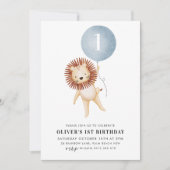 ライオンブルーバルーンボーイズ1st誕生日パーティー 招待状 (正面)