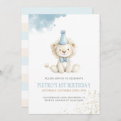 ライオンブルーボーイズ水彩誕生日 招待状 (正面/裏面)