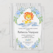 ライオンブルー素朴フローラベビーシャワー招待状 招待状 (正面/裏面)