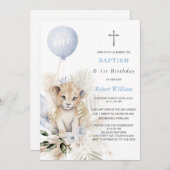 ライオンプリンスファースト誕生日とバプテスマ 招待状 (正面/裏面)