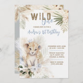 ライオンプリンス1歳の誕生日テンプレート 招待状 (正面/裏面)