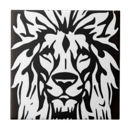 ライオンヘッドの白黒エッチング タイル