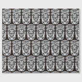 ライオンヘッドの白黒エッチング ラッピングペーパー (フラット)