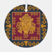 ライオンヘッドスカーフ：金色のモチーフ。 ガラスオーナメント (裏面)