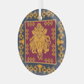 ライオンヘッドスカーフ：金色のモチーフ。 ガラスオーナメント (正面左)