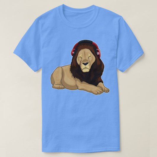 ライオンヘッドフォン音楽 Tシャツ (デザイン正面)