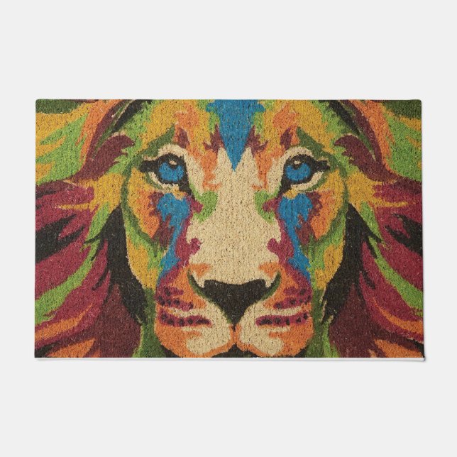 ライオンヘッドラグホームデコーダートラカラフルム ドアマット (正面)