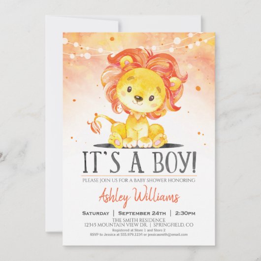 ライオンベビーシャワーオレンジボーイ招待状 招待状 (正面)
