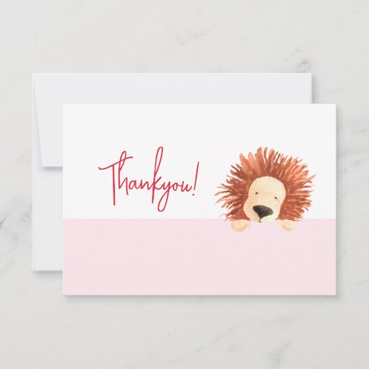 ライオンベビーピンク1歳の誕生日 サンキューカード (正面)