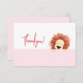 ライオンベビーピンク1歳の誕生日 サンキューカード (正面/裏面)