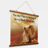 ライオンペアが一緒に座る 吊り下げ型タペストリー (傾斜あり)