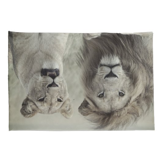 ライオンペア枕ケース(標準またはキングサイズ) 枕カバー (裏面-右)