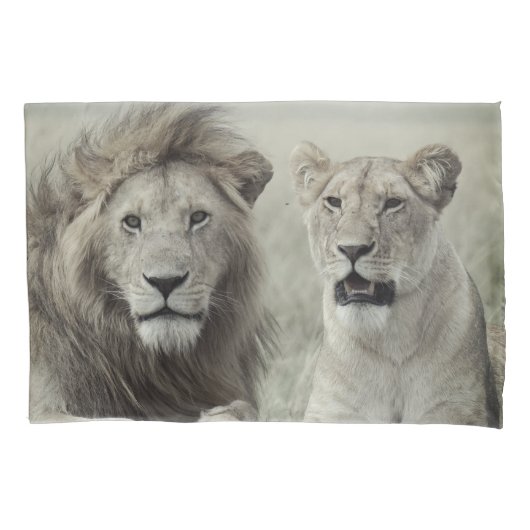 ライオンペア枕ケース(標準またはキングサイズ) 枕カバー (正面左)