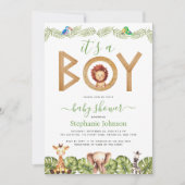 ライオンボーイ赤ちゃんシャワーサファリ動物ジャングル離れ 招待状 (正面)