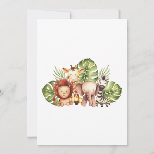 ライオンボーイ赤ちゃんシャワーサファリ動物ジャングル離れ 招待状 (裏面)