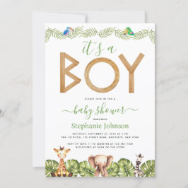 ライオンボーイ赤ちゃんシャワーサファリ動物ジャングル離れ 招待状