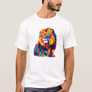 ライオンポートレートイラストレーションウォーター絵を描カラー Tシャツ