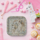 ライオンポートレートモザイクアート ペーパープレート (パーティー)