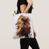 ライオンポートレート動物絵画の野生生物山 トートバッグ (クローズアップ)