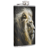 ライオンポートレート動物自然野生動物ダーク絵画ズ フラスク (右)
