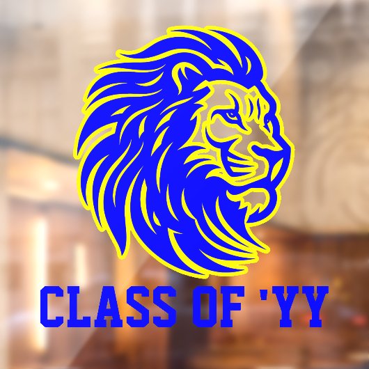 ライオンマスコットブルーとイエローの卒業生ギフト ウィンドウサイン (シート2)