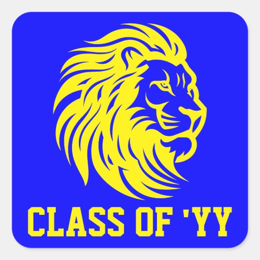 ライオンマスコットブルーとイエローの卒業生 スクエアシール (正面)