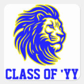 ライオンマスコットブルーとイエローの大学院エンベロープ スクエアシール (正面)