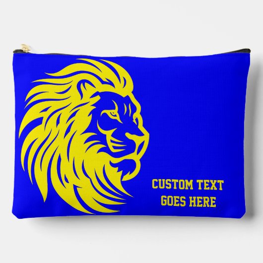 ライオンマスコットブルーと黄色の学生鉛筆ポーチ アクセサリーポーチ (正面)