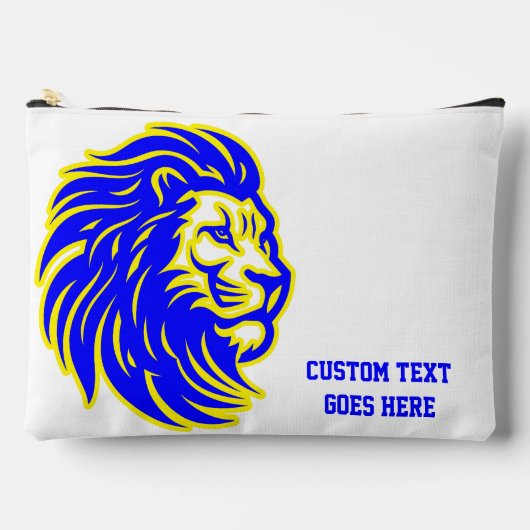 ライオンマスコットブルーと黄色の学生鉛筆ポーチ アクセサリーポーチ (正面)
