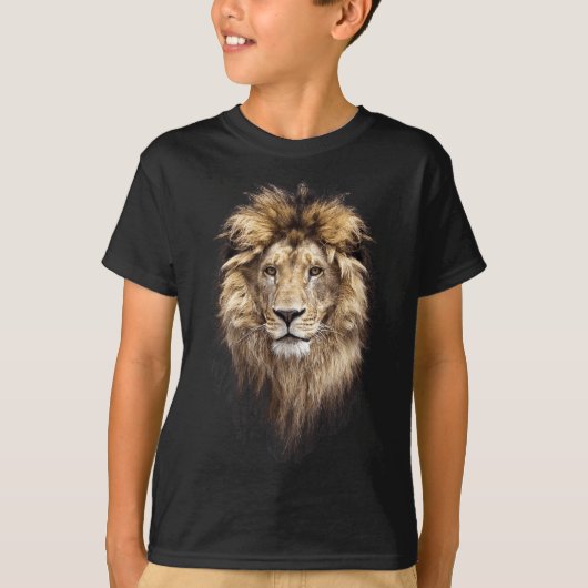 ライオンメインアニマル顔大きな猫 Tシャツ (正面)