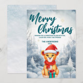ライオンメリーおもしろいクリスマスツリー雪ホリデーパーティー シーズンカード (正面/裏面)