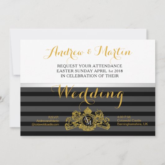 ライオンユニコーン英国カスタマイズ可能モノグラム 招待状 (裏面)