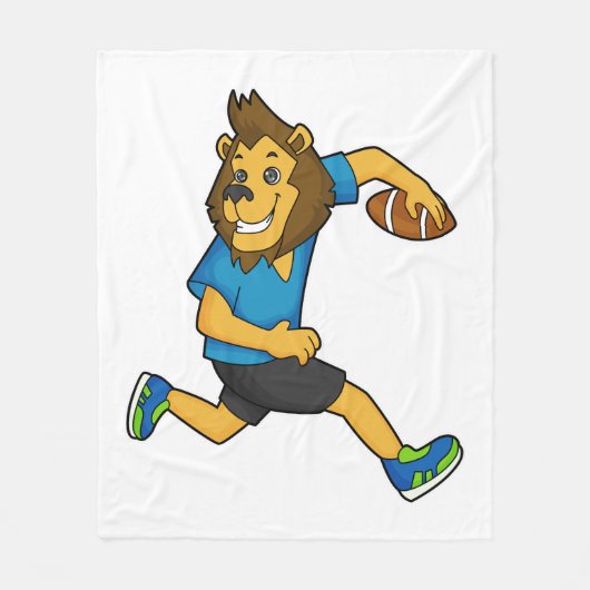 ライオンラグビープレーヤーフットボール フリースブランケット (正面)