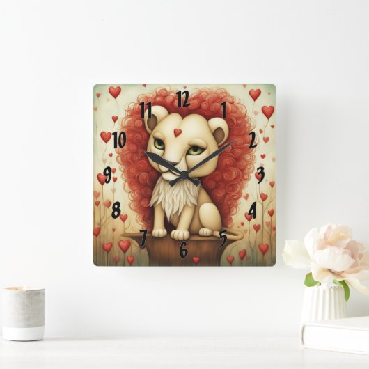ライオンラブ3 スクエア壁時計 (ホーム)
