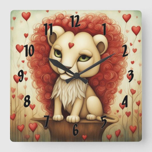 ライオンラブ3 スクエア壁時計 (正面)