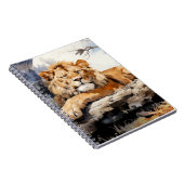 ライオンリラックスの木の幹の動物のおもしろい幸せクール ノートブック (右側)