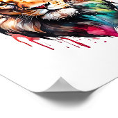 ライオンレインボー威厳のあるウオーターカラースプラッシュアート ポスター (角)